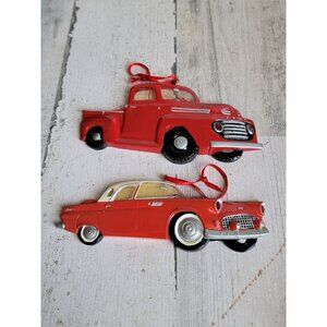 Kurt Adler vintage Ford red car pickup truck classic ornament Xmas set